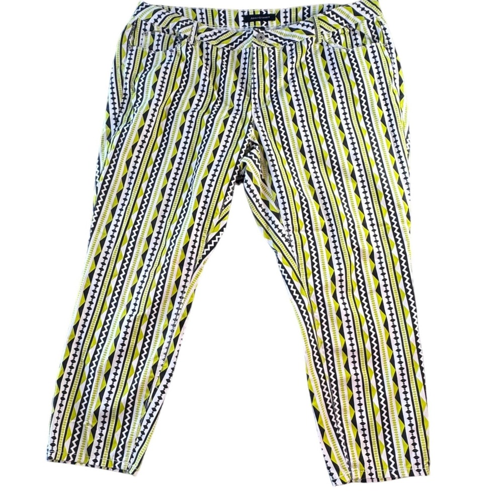 Ashley Stewart Lime Green Geometric Tribal‎ Print Skinny Pants 22